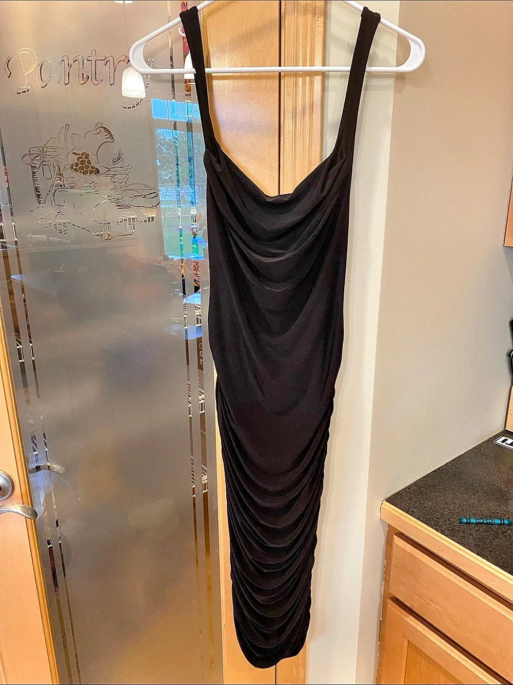 Black Ruched cowl neck Midi Dress